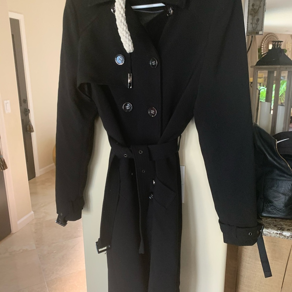 A black wool blend classic black trench